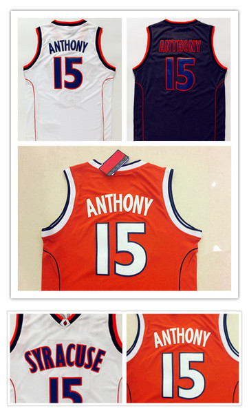 NCAA Syracuse College Jerseys #15 Carmelo Anthony Jersey Orange/Black/White Top Quality Stitched Anthony Basketball Jerseys Free Shipping