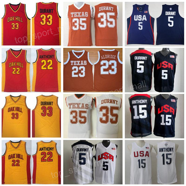 Texas Longhorns College Basketball Jersey Kevin Durant 35 Lamarcus Aldridge Oak Hill High School 22 Syracuse Orange Carmelo Anthony Team