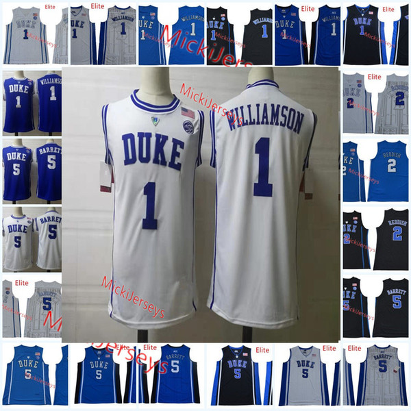 Mens Round neck Duke Blue Devils RJ. Barrett Basketball Jersey NCAA #5 R. J. Barrett #2 Cameron Reddish #1 Zion Williamson Duke Jersey S-3X