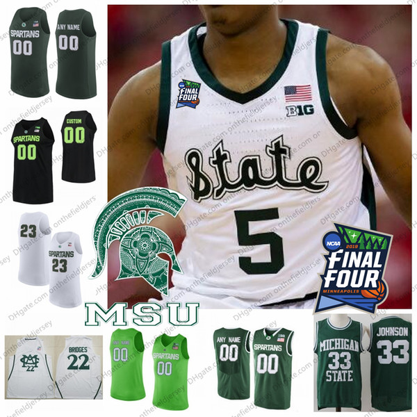 Custom 2019 Michigan State Spartans Basketball Jersey Any Name Number 5 Cassius Winston 20 Matt McQuaid 2019 Final Four MSU S-4XL