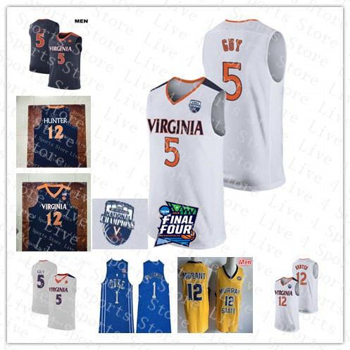 NCAA Virginia Cavaliers Kyle Guy De'Andre Hunter 2019 Men Basketball Champions White Jerseys Sewn Duke Williamson Murray State Morant Shirts