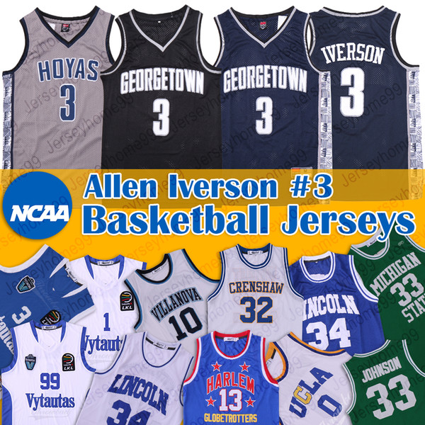 Allen Iverson 3 NCAA Georgetown Jersey Harlem Michigan State 33 Johns Villanova Vytautas WRIGHT 32 Crenshaw Lincoln UCLA Basketball Jerseys