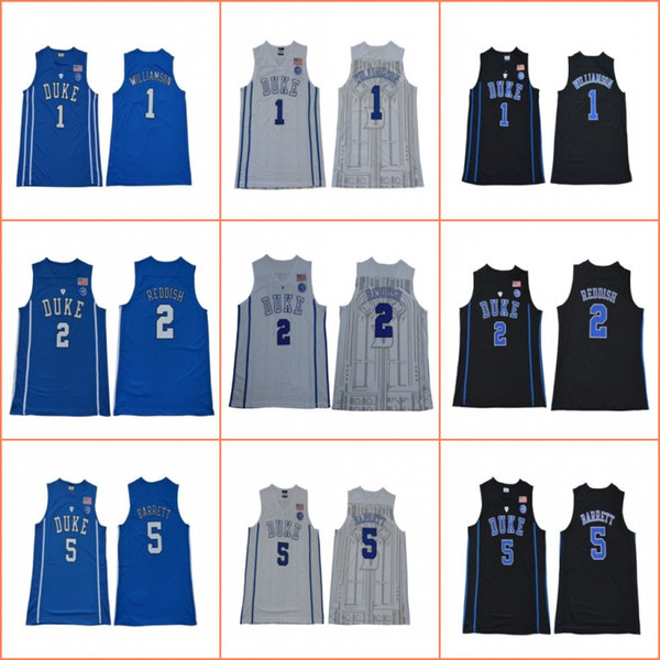 1 Zion Williamson NCAA Duke Blue Devils Jersey 5 RJ Barrett 2 Reddish Royal Blue Black White College Basketball Jerseys