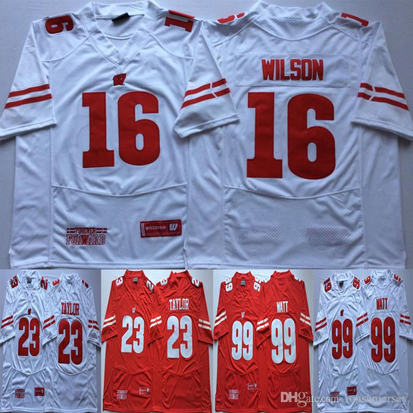 NCAA 23 Jonathan Taylor Football Jersey 16 Russell Wilson 99 JJ Watt Wisconsin Badgers College Football Red White University Men Man