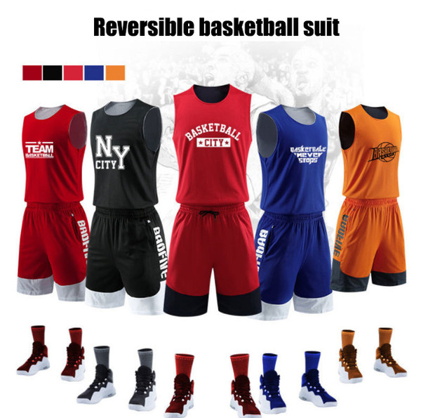 Hot double-sided basketball uniform sports suit, basketball uniforms, custom-made double-sided pockets, quick-drying and breathable.So cool