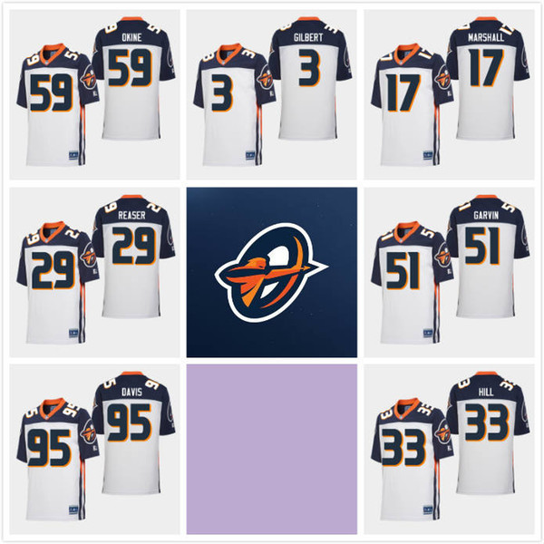 Men Starter AAF Orlando Apollos #3 GILBERT #17 Marshill #29 Reaser #33 hill #59 okine #51garvin #95 davis Football jersey