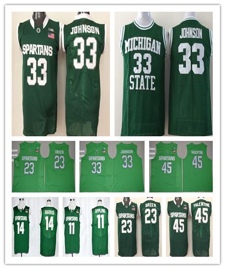 Men Michigan State Spartans College 33 Magic Johnson 14 Gary Harris 45 Denzel Valentine 23 Draymond Green 22 Miles Bridges Basketball jersey