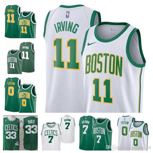 2019 Men's NEW 11 Kyrie Jersey Irving 7 Jaylen # Brown Jayson 0 Tatum Larry 33 Bird Men Jerseys S-XXL