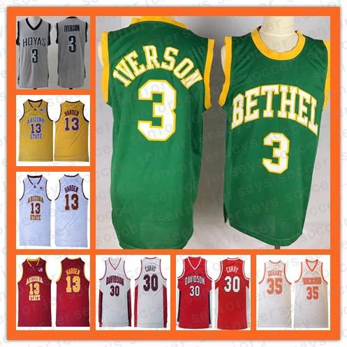 NCAA Allen 3 Iverson Jersey Georgetown Hoyas 30 curry Jersey 35 Durant Jersey 2019 Mens Basketball Jerseys