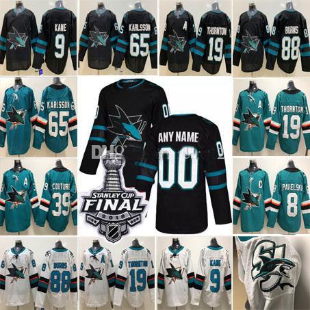 Any Name San Jose Sharks Hockey Brent Burns Erik Karlsson Joe Thornton Pavelski Evander Kane Logan Couture Tomas Hertl Martin Jones Jerseys