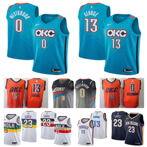 2019 Mens Oklahoma jersey City Russell 0 Westbrook Thunder Jersey Paul 13 George Pelicans Anthony 23 Davis New Orleans Jerseys