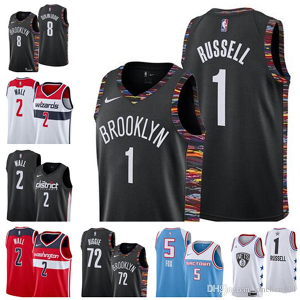 2019 Men's Washington John Wizards 2 Wall Brooklyn 1 D'Angelo # Russell Nets 72 Biggie Sacramento 5 DeAaron King 5 Fox Jersey