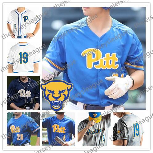 NCAA Pittsburgh Panthers PITT Custom Any Number Name Stitched 2019 White Royal Blue Gray Navy #34 TJ Zeuch Baseball Jerseys S-4XL