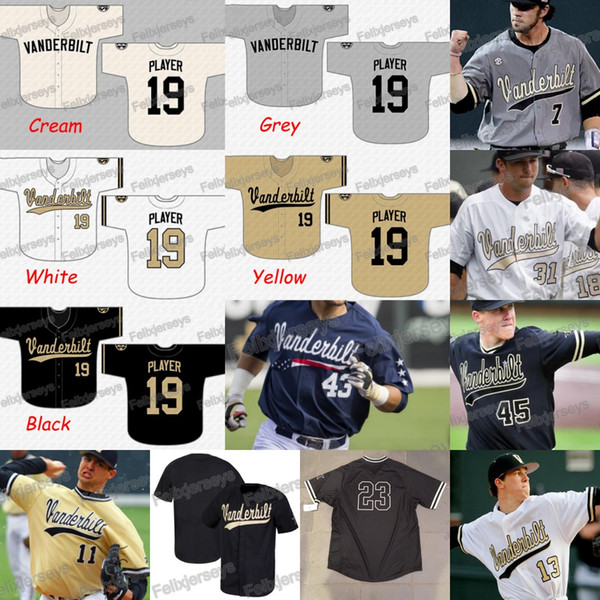 Custom Vanderbilt Commodores College Baseball Jerseys NCAA Custom Stitched Baseball Jersey S to 3XL Fast Free Shipping