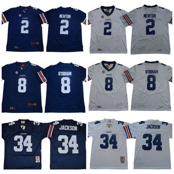 Mens NCAA College #8 Jarrett Stidham Auburn Football Jersey Stitched #2 Cameron Newton #34 Bo Jackson Auburn Jersey S-3XL