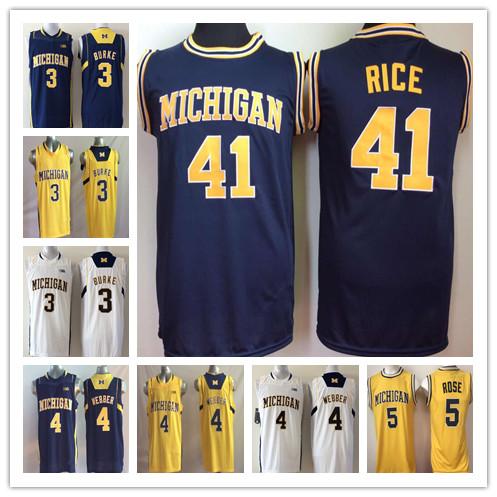 2019 Mens Michigan Wolverines Jerseys 1 Glenn Robinson III 3 Trey Burke 5 Jalen Rose 4 Chris Webber 41 Glen Rice College Basketball Jersey