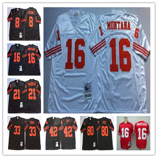 NCAA High Quality16 Joe Montana Deion Sanders 42 Ronnie Lott 44 Rathman Jerry Rice Dwight Clark White Red Black Stitching football jerseys