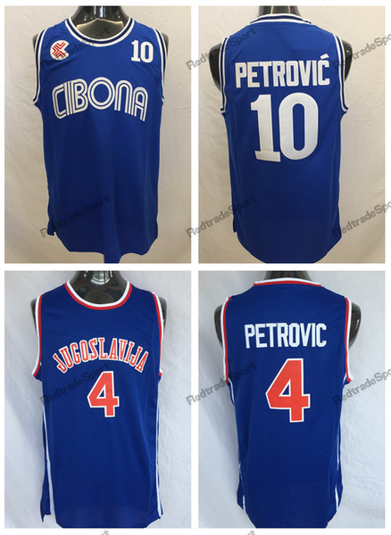 Mens Vintage Croatia #10 Cibona Drazen Petrovic Basketball Jerseys Cheap Drazen Petrovic #4 Jugoslavija Yugoslavia Croatia Stitched Shirts