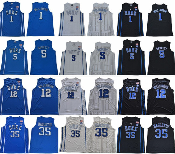 2019 Duke Blue Devils NCAA College Jersey 1 Zion Williamson 2 Cam Reddish 5 RJ Barrett 35 Marvin Bagley III 34 Wendell Carter Stitched