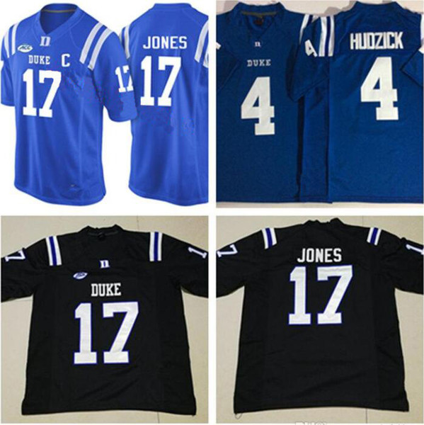 Duke Blue Devils 17 Daniel Jones 4 Myles Hudzick 18 Quentin Harris Football Any Name Number Royal Black White 2019 NCAA Jersey