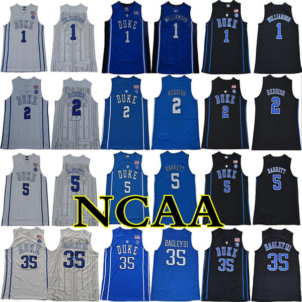 2018 2019 Duke Blue Devils NCAA College Jersey 1 Williamson 2 Reddish 5 Barrett 35 Bagley III 34 Carter Stitched