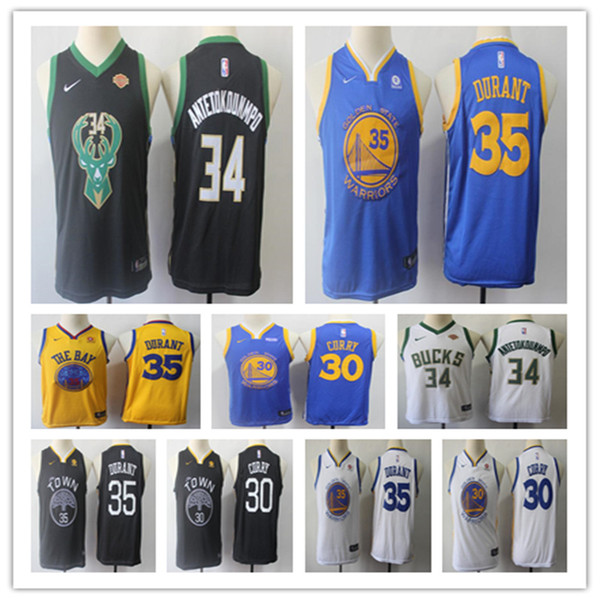 2019 New KIDS Golden jersey State Stephen #30 Curry Warriors Kevin #35 Durant Milwaukee youth Bucks Giannis #34 Antetokounmpo jerseys