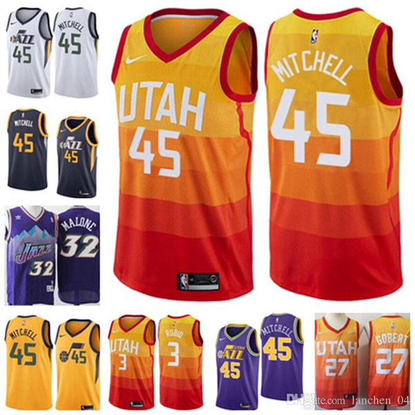 2019 Men's Utah Donovan 45 Mitchell Ricky 3 Rubio Jazzs JERSEY Rudy 27 Gobert John 12 Stockton Karl 32 Malone Jerseys