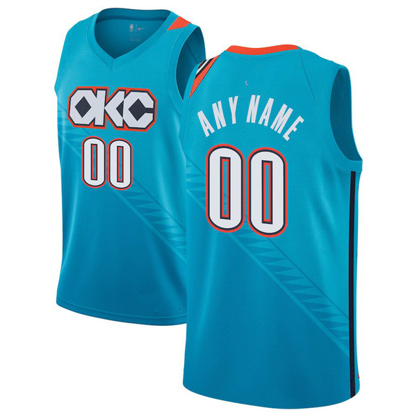 MEN Oklahoma City 00# Fanatics Branded Fast Break Custom Replica Jersey Navy Water blue - Statement Edition