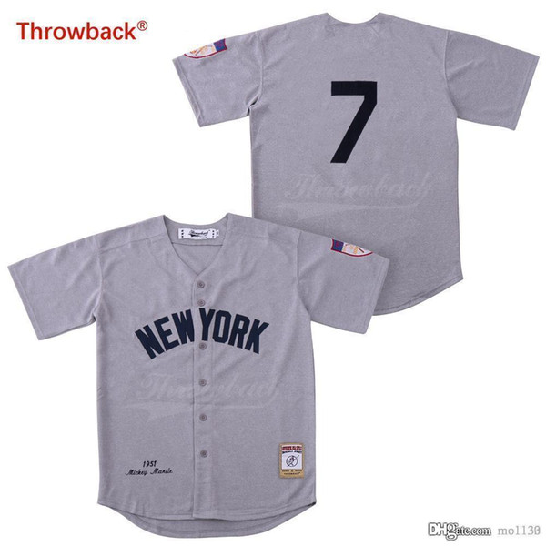 Throwback Baseball Jersey Men's New York Jersey Mantle Jerseys Gray Shirt Wholesale Stiched Cheap 2019021820