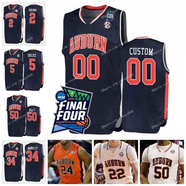 Custom Auburn College Basketball 2019 Final Four Jersey 2 Bryce Brown 1 Jared Harper 5 Chuma Okeke Stitched Any Name Number