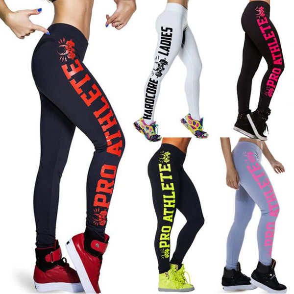 Wholesale Sports Women 's Fashion Fitness Side Skull Letter Printing Pencil Pants Yoga Running Sports Leggings