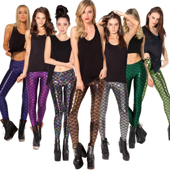 Multicolor High Waist Elastic Fish Scale Stretched Fitness Pants Trousers Mermaid Leggings for Women Ladies Free Shipping