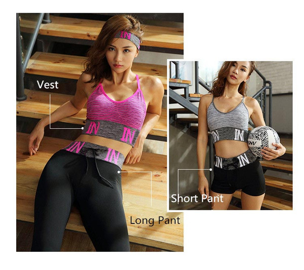 4 Colors Short Pants Long Pants Vest One Set Women Sport Suit Yoga Clothes Ladies Breathable Running Exercise Sports Girls Gym Clothes