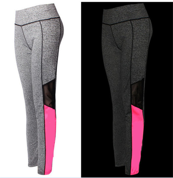 Pink Colors Leggings Grey Long Pants Pink Colors Print Side Trouser Patchwork Sexy Casual High Waist Yoga Pants