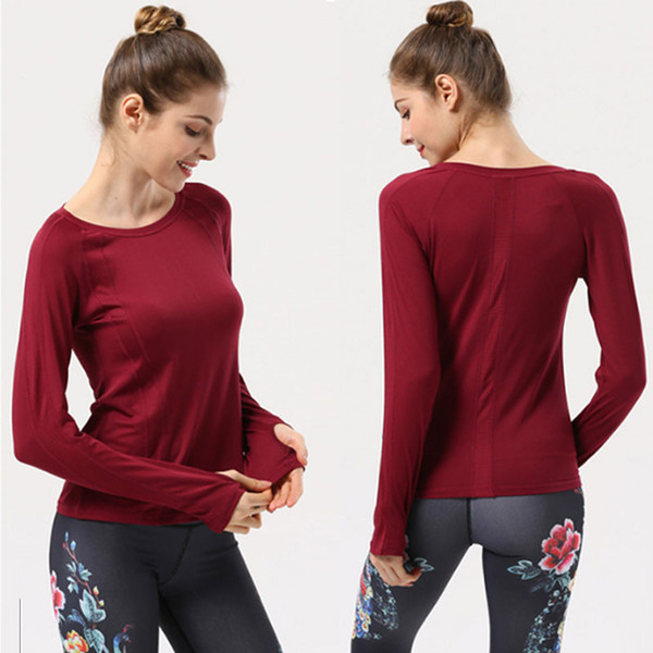 Women Yoga Outfits T Shirts Tops Long Sleeve Workout Running Gym Sports T-Shirt Clothes With Thumb Holes Quick Dry DHL