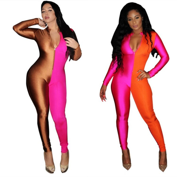 2019 women long sleeve jumpsuit v-neck sexy romper elegant fashion bodycon jumpsuit pullover zipper comfortable clubwear hot klw0235