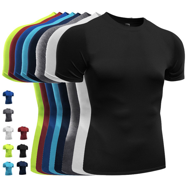 Solid Men Sports Clothing Running Gym Yoga Tight Clothes Sweat Absorption Quick Drying Fitness Training T-shirts Designer Short Sleeve