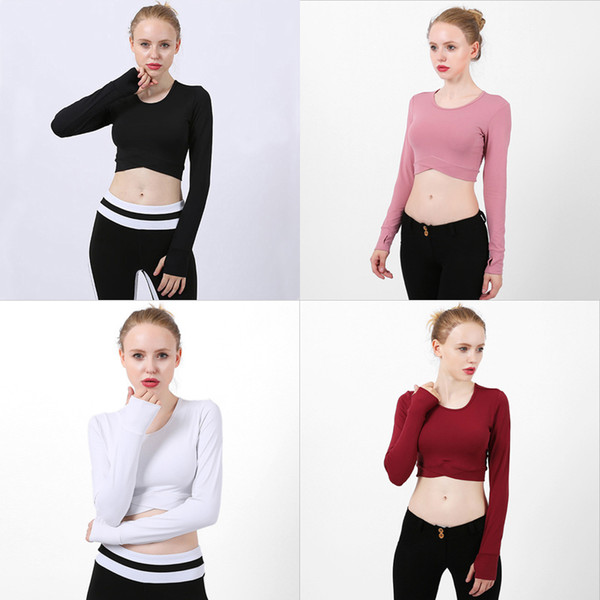 Girls Sexy Gym Clothing Women Fashion New Long Sleeve Navel Exposed Overlapping Quick Drying Casual Fitness Wear