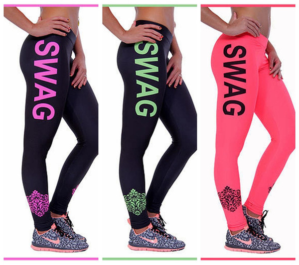 Quick Dry Jogging Yoga Pants Digital Printing High Elasticity Sports Trousers Europe Slim Leggings Women Fashion Black/Red/White SWAG LNSLgs