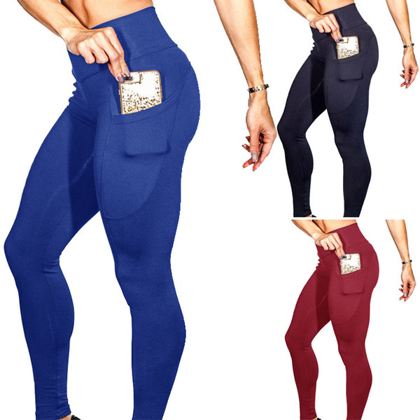 Running Sport Yoga Pants Workout Fitness Slim Leggings One Side Mobile Phone Pocket High Waist Sport Trousers 2018