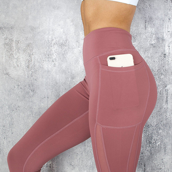 Women's Leggings High Waist Cellphone Pocket Mesh Panel Compression Stretchy Yoga Workout Running pants Capri Tight