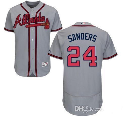 Men's Atlanta Braves 24 Deion Sanders 24 Kurt Suzuki Embroidery Cool Base Flex Base-Ball Jersey