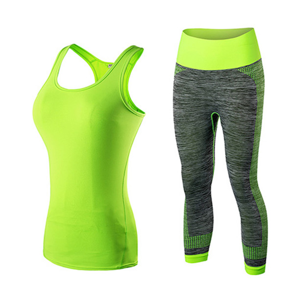 Quick Dry sportswear Gym Leggings Female T-shirt Costume Fitness Tights Sport Suit Green Top Yoga Set Women's Tracksuit