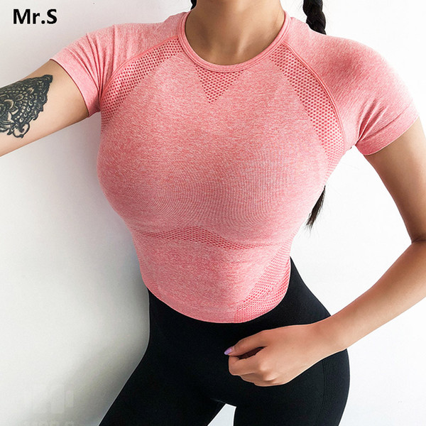 Women's Energy Seamless Yoga Shirts Short Sleeve Crop Top Basic Scoop Neck Shirts for Women Yoga Sports Fitness Gym Workout Top