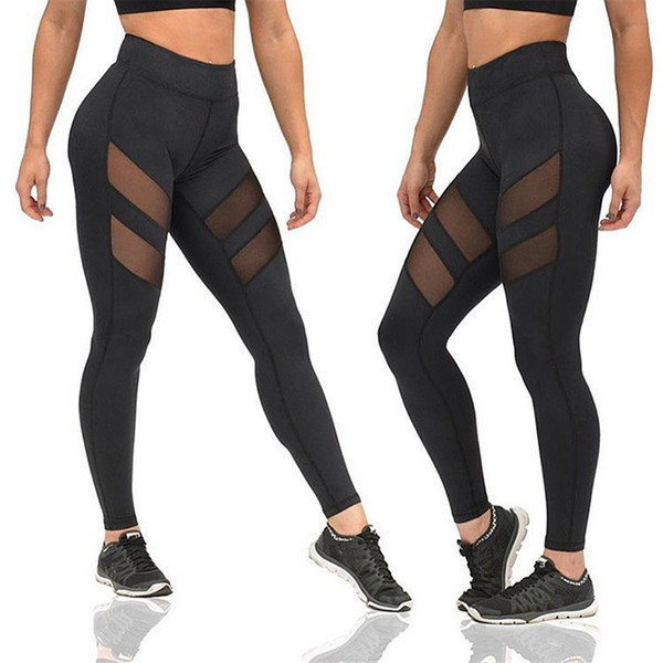 Wholesale 2018 Brand Logo Crop Yoga Gym Elastic Pants Mesh cropped trousers Women Sport Fitness Leggings Tights Sportswear Yoga pants