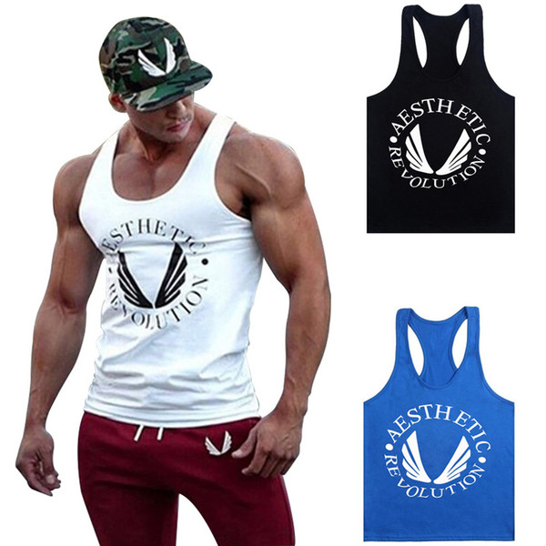 Fashion Men Bodybuilding Clothing Tank Tops Gyms Muscle Stringer Singlets Fittnes Vest Shirt Musclewear Y Back Racer B -03