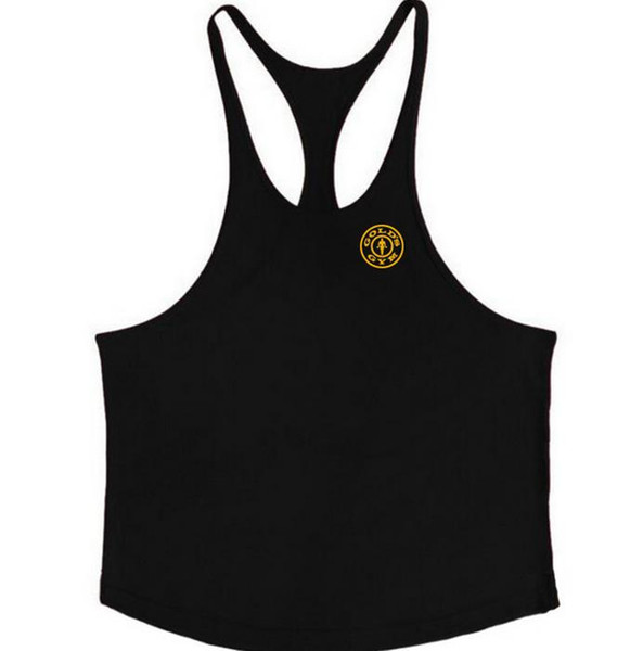 INS 2019 Trend LOGO Men's fitness slim shoulder strap pure cotton sleeveless T-shirt golds sports vest GYM