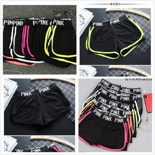 30pcs 5 Colors LOVE Pink Sports Shorts Sporting Running Yoga Trunks Short Shorts Running Pants Fitness Gym Hot Pants