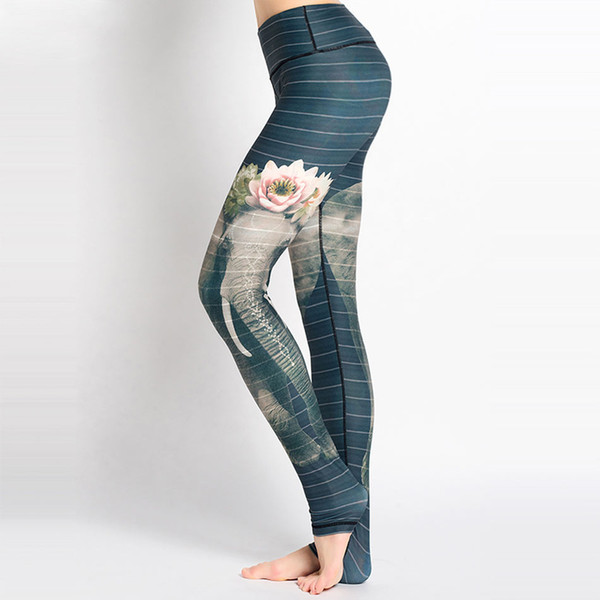 ESHINES Lotus Elephant Print Yoga Pants High Waist Fitness Gym Running Leggings Breathable Sport Tights Women Yoga Leggings