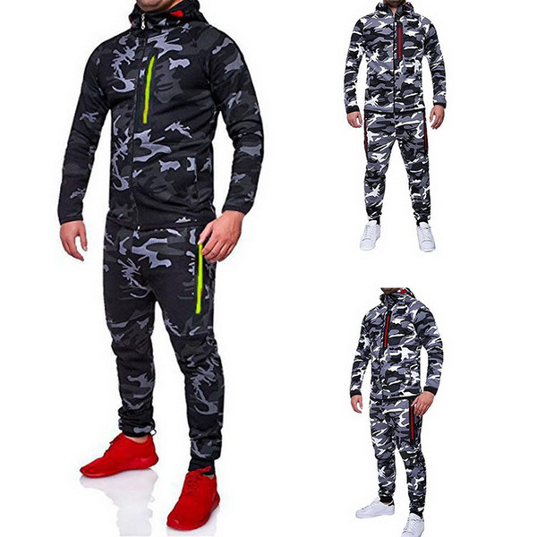 CALOFE 2018 Autumn Men Sportwear Pants Jackets Tracksuit Men's Hoodie Camouflage Tracksuits Outdoor Set Sportswear Sweat Suit